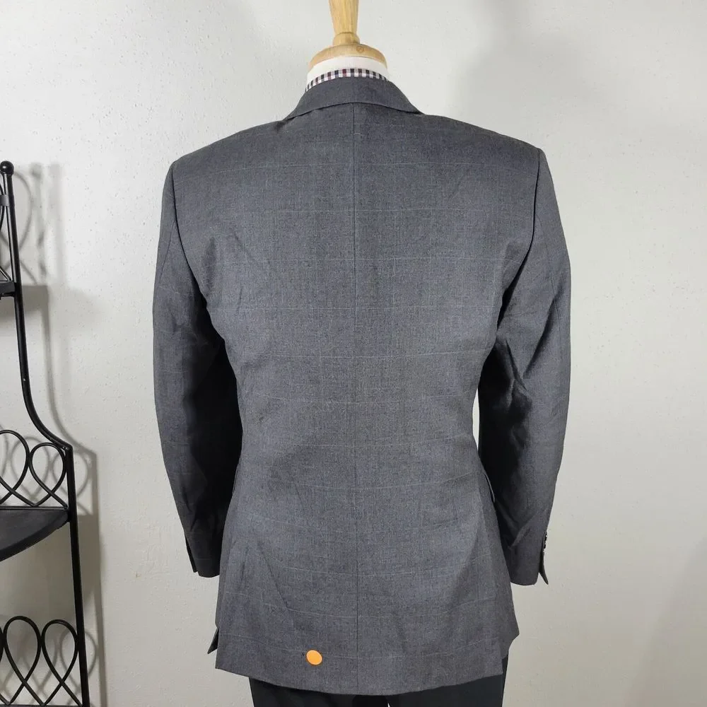 JOS‎ A BANK Model 810 Men's Sport Coat Blazer Two Button Gray Plaid Wool 38R